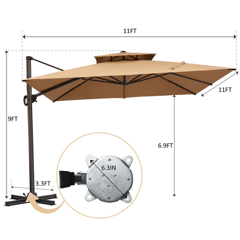 11 x 11 ft. Aluminum Double Top Cantilever Patio Umbrella with Base Options