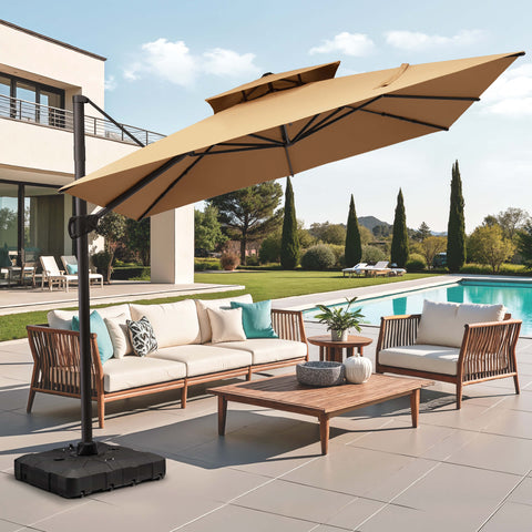 11 x 11 ft. Aluminum Double Top Cantilever Patio Umbrella with Base Options