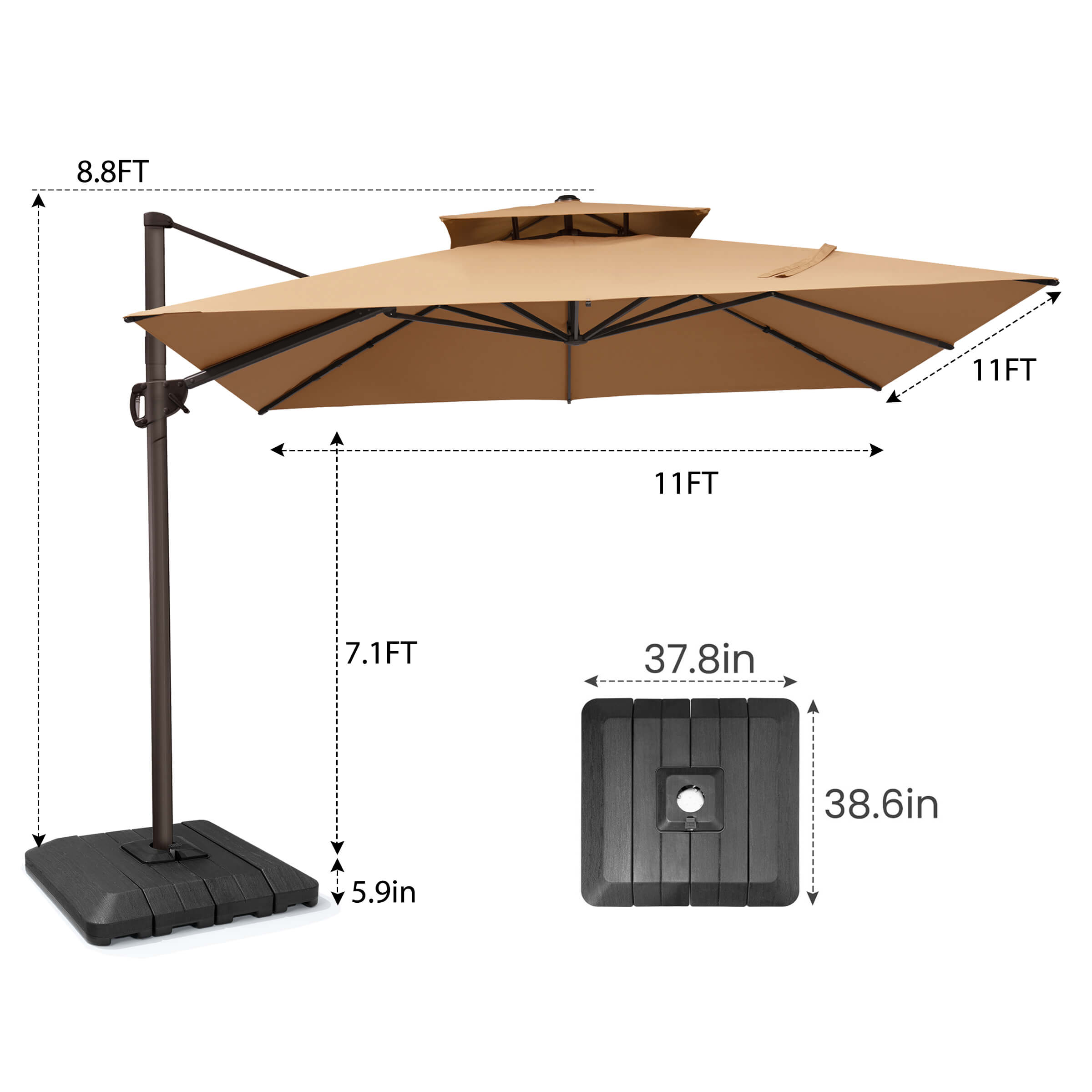 11x11 ft Aluminum Double Top Cantilever Umbrella