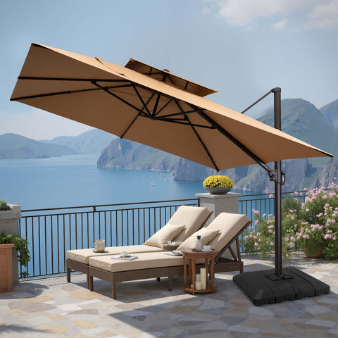 11 x 11 ft. Aluminum Double Top Cantilever Patio Umbrella with Base Options