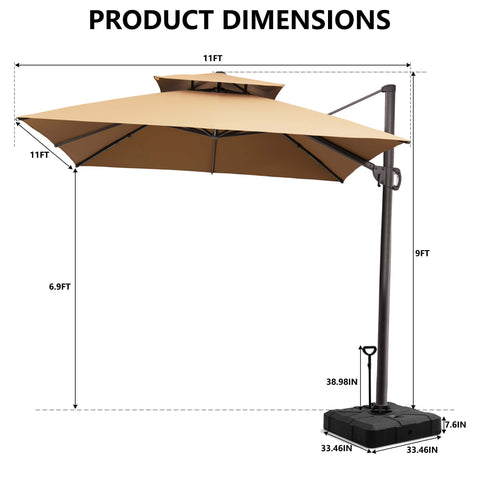 11 x 11 ft. Aluminum Double Top Cantilever Patio Umbrella with Base Options