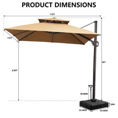 11 x 11 ft. Aluminum Double Top Cantilever Patio Umbrella with Base Options