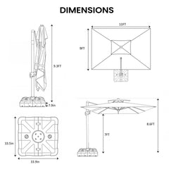 11 x 9 ft. Aluminum Double Top Cantilever Patio Umbrella with Base Options