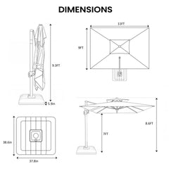 11 x 9 ft. Aluminum Double Top Cantilever Patio Umbrella with Base Options