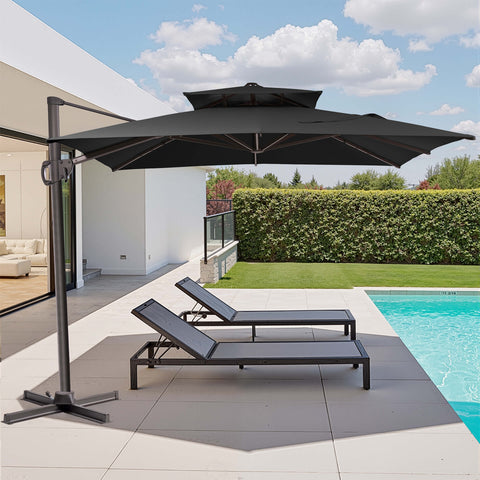 11 x 9 ft. Aluminum Double Top Cantilever Patio Umbrella with Base Options