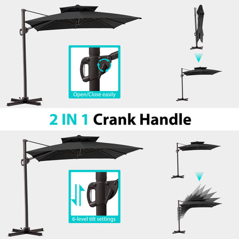 11 x 9 ft. Aluminum Double Top Cantilever Patio Umbrella with Base Options
