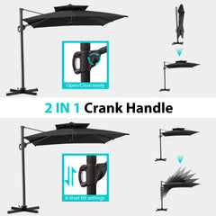 11 x 9 ft. Aluminum Double Top Cantilever Patio Umbrella with Base Options