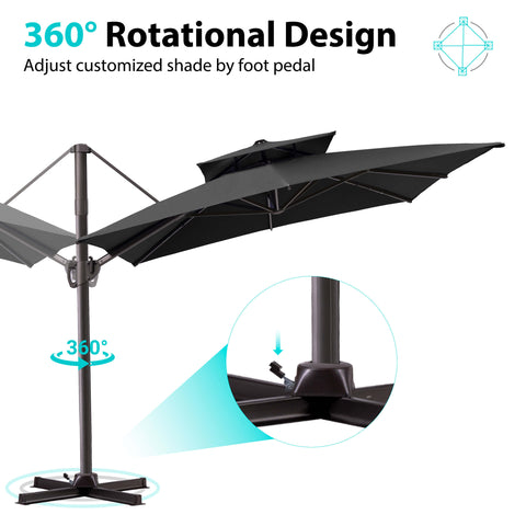 11 x 9 ft. Aluminum Double Top Cantilever Patio Umbrella with Base Options