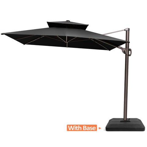 Pellebant 9x11ft Aluminum Double Top Crank Cantilever Patio Umbrella with Base