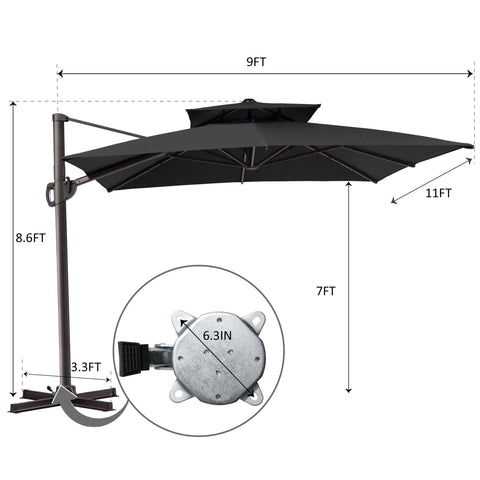 11 x 9 ft. Aluminum Double Top Cantilever Patio Umbrella with Base Options