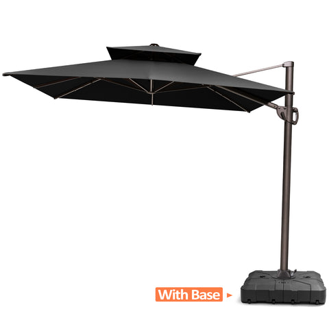 Pellebant 9x11ft Aluminum Dual Top Crank Cantilever Patio Umbrella with Base