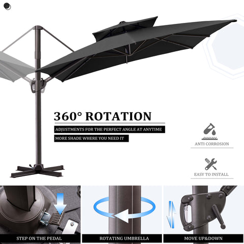 11 x 9 ft. Aluminum Double Top Cantilever Patio Umbrella with Base Options