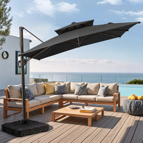 11 x 9 ft. Aluminum Double Top Cantilever Patio Umbrella with Base Options