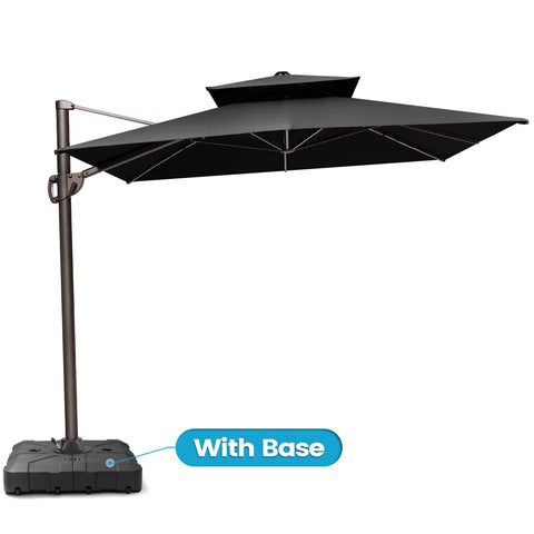 Pellebant 11x9ft Aluminum Double Top Crank Cantilever Patio Umbrella with Base
