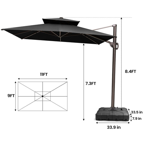 11 x 9 ft. Aluminum Double Top Cantilever Patio Umbrella with Base Options