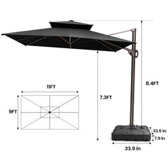 11 x 9 ft. Aluminum Double Top Cantilever Patio Umbrella with Base Options