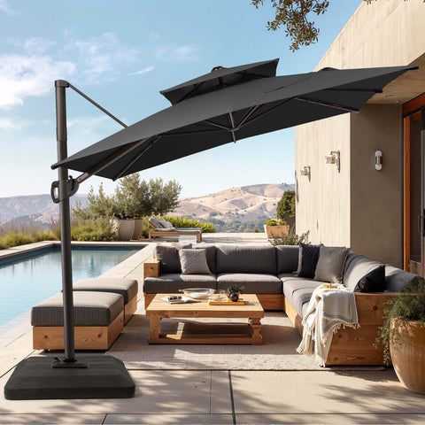 11 x 9 ft. Aluminum Double Top Cantilever Patio Umbrella with Base Options