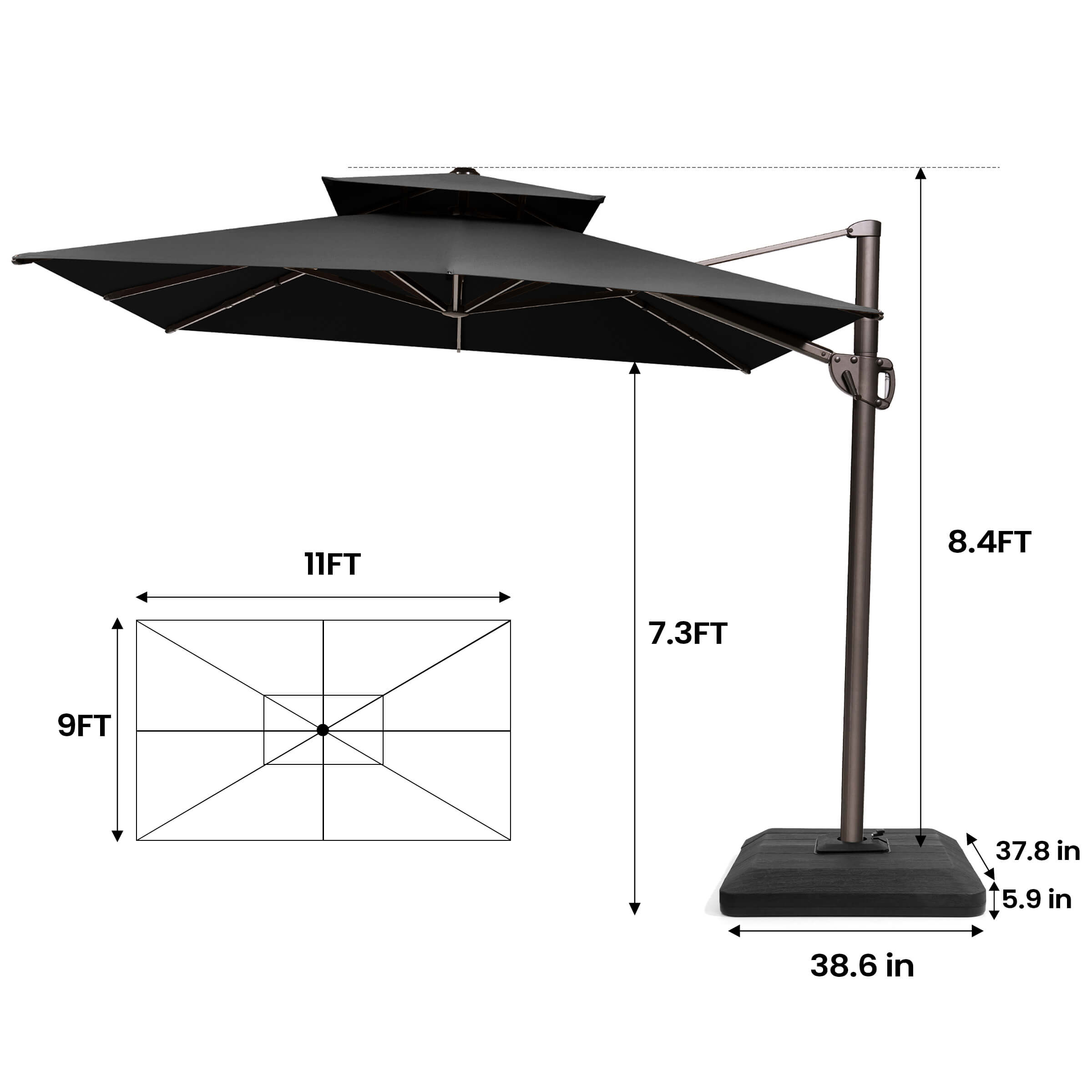 11x9 ft Aluminum Double Top Cantilever Umbrella