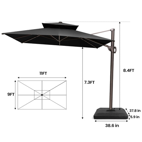 11 x 9 ft. Aluminum Double Top Cantilever Patio Umbrella with Base Options