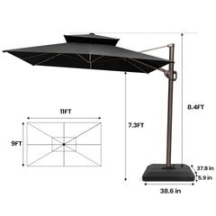 11 x 9 ft. Aluminum Double Top Cantilever Patio Umbrella with Base Options