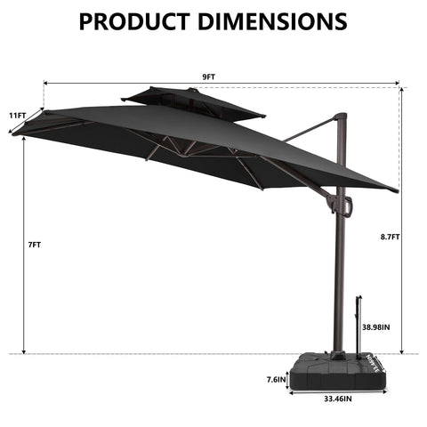 11 x 9 ft. Aluminum Double Top Cantilever Patio Umbrella with Base Options