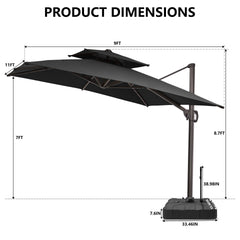11 x 9 ft. Aluminum Double Top Cantilever Patio Umbrella with Base Options