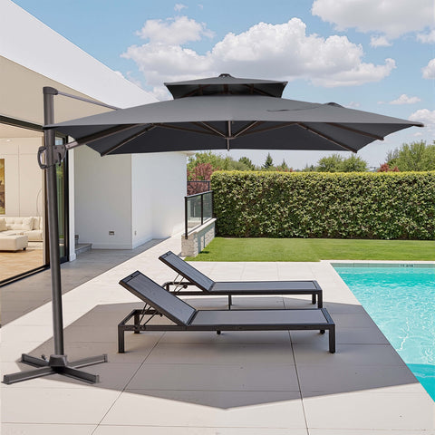 11 x 9 ft. Aluminum Double Top Cantilever Patio Umbrella with Base Options