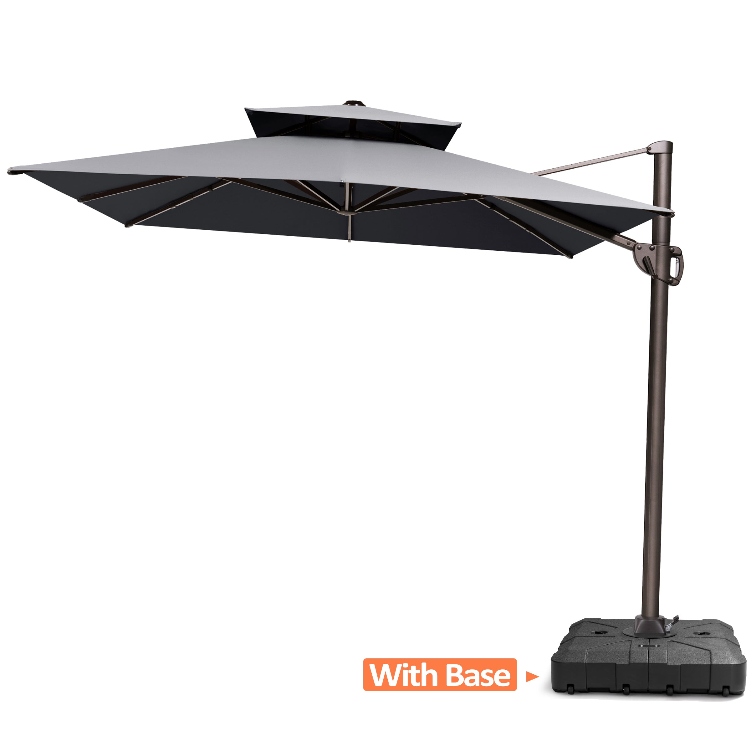 Pellebant 9x11ft Aluminum Dual Top Crank Cantilever Patio Umbrella with Base