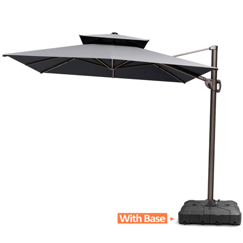 Pellebant 9x11ft Aluminum Dual Top Crank Cantilever Patio Umbrella with Base