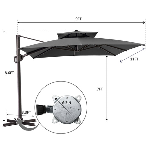 11 x 9 ft. Aluminum Double Top Cantilever Patio Umbrella with Base Options