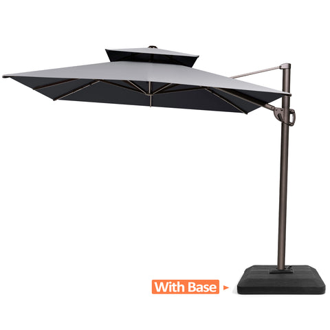 Pellebant 9x11ft Aluminum Double Top Crank Cantilever Patio Umbrella with Base