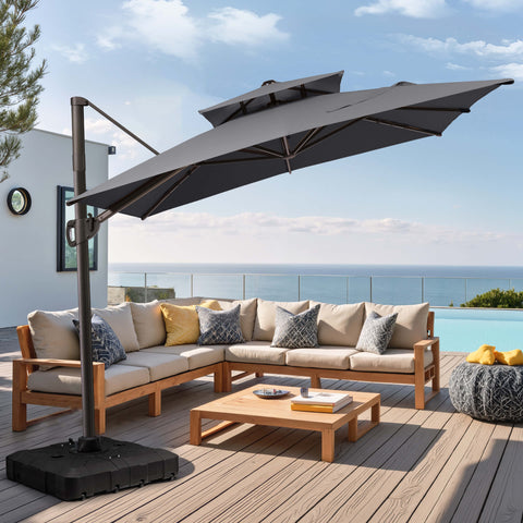 11 x 9 ft. Aluminum Double Top Cantilever Patio Umbrella with Base Options