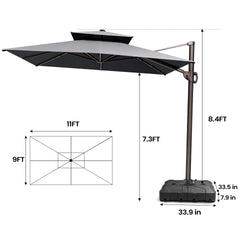 11 x 9 ft. Aluminum Double Top Cantilever Patio Umbrella with Base Options