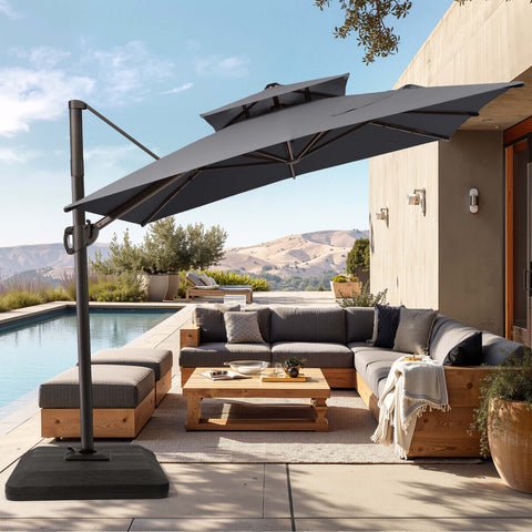 11 x 9 ft. Aluminum Double Top Cantilever Patio Umbrella with Base Options