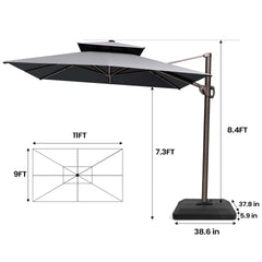 11 x 9 ft. Aluminum Double Top Cantilever Patio Umbrella with Base Options