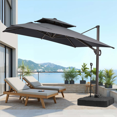 11 x 9 ft. Aluminum Double Top Cantilever Patio Umbrella with Base Options