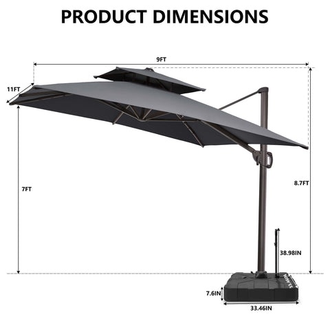 11 x 9 ft. Aluminum Double Top Cantilever Patio Umbrella with Base Options