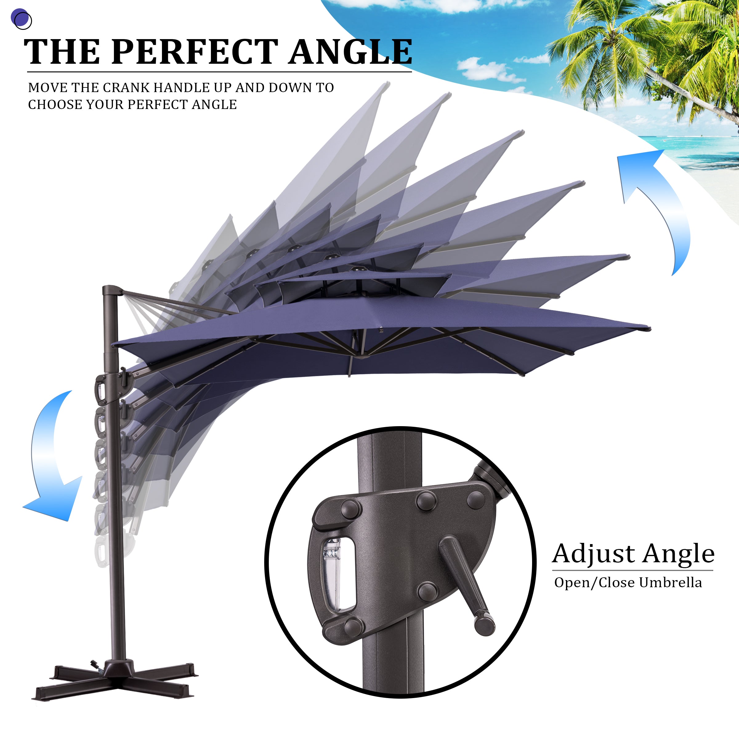 Pellebant 9x11ft Aluminum Double Top Crank Cantilever Patio Umbrella