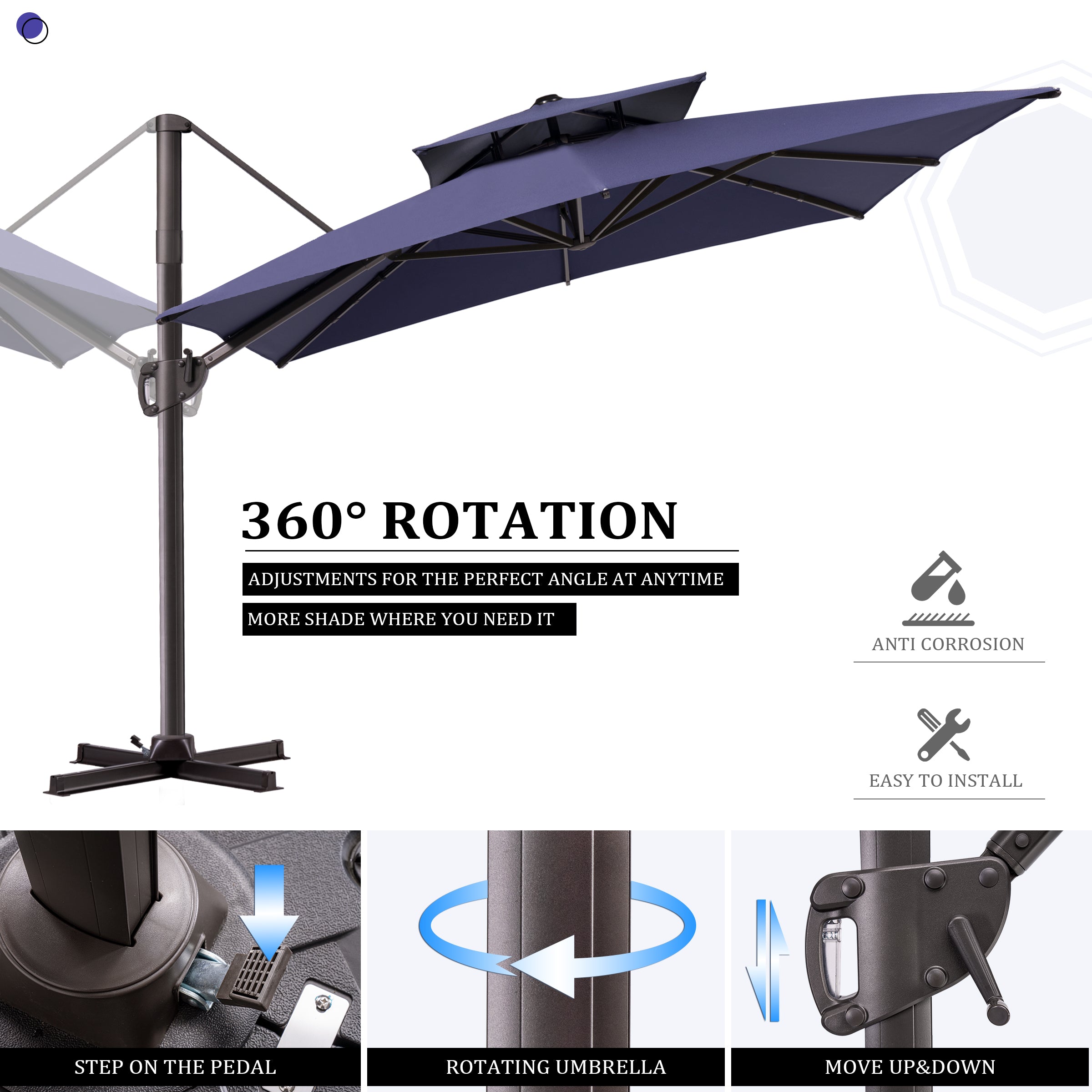 Pellebant 9x11ft Aluminum Double Top Crank Cantilever Patio Umbrella
