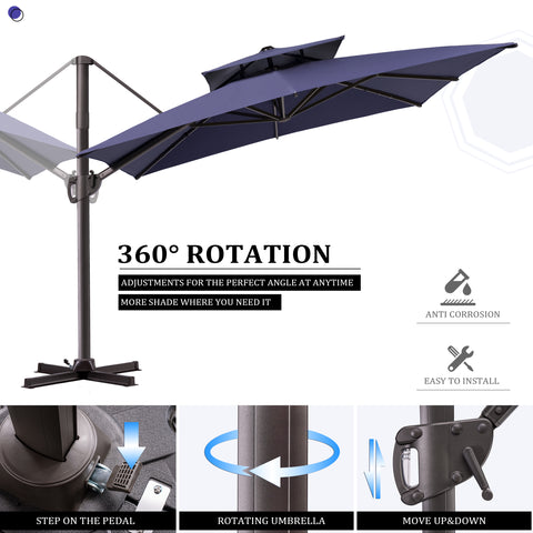 Pellebant 9x11ft Aluminum Double Top Crank Cantilever Patio Umbrella