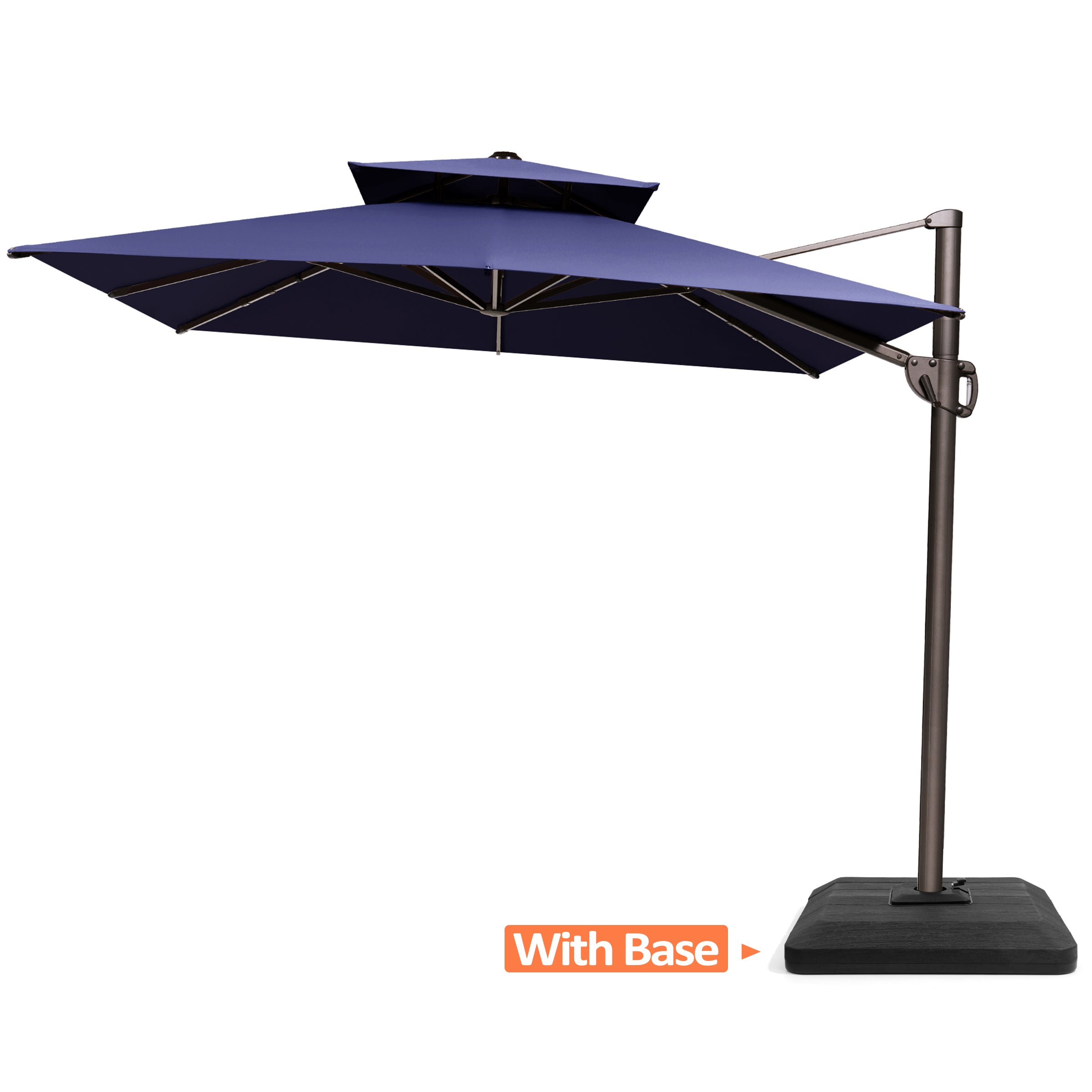 Pellebant 9x11ft Aluminum Double Top Crank Cantilever Patio Umbrella with Base