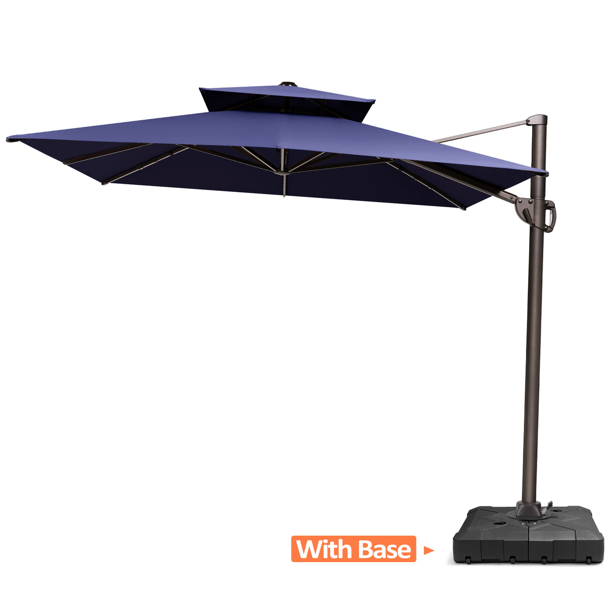 Pellebant 9x11ft Aluminum Dual Top Crank Cantilever Patio Umbrella with Base