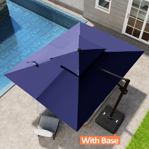 Pellebant 9x11ft Aluminum Dual Top Crank Cantilever Patio Umbrella with Base