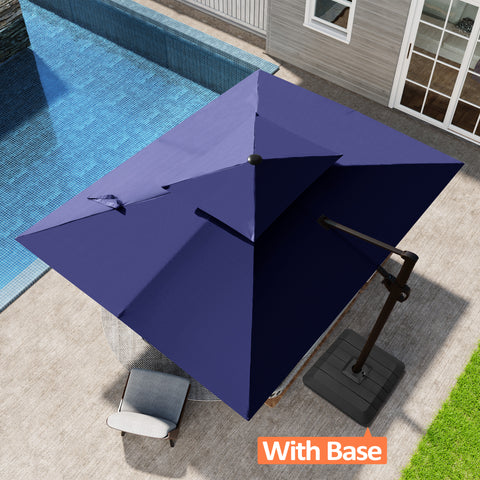 Pellebant 9x11ft Aluminum Double Top Crank Cantilever Patio Umbrella with Base