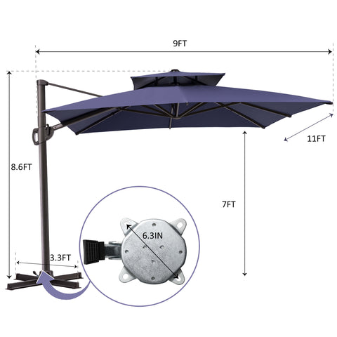 11 x 9 ft. Aluminum Double Top Cantilever Patio Umbrella with Base Options