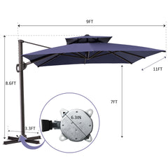 11 x 9 ft. Aluminum Double Top Cantilever Patio Umbrella with Base Options