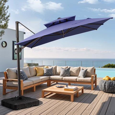 11 x 9 ft. Aluminum Double Top Cantilever Patio Umbrella with Base Options