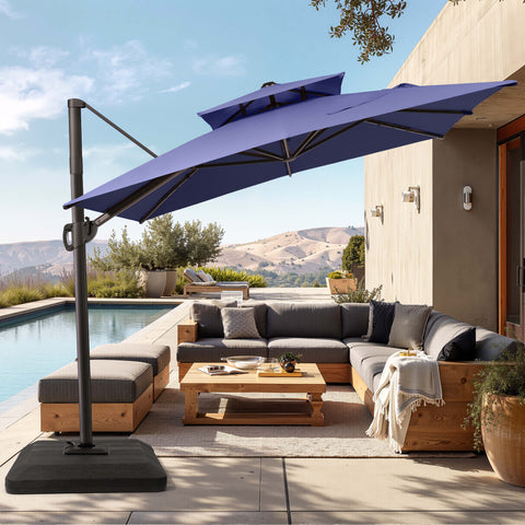 11 x 9 ft. Aluminum Double Top Cantilever Patio Umbrella with Base Options