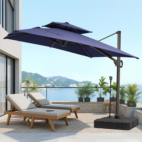 11 x 9 ft. Aluminum Double Top Cantilever Patio Umbrella with Base Options