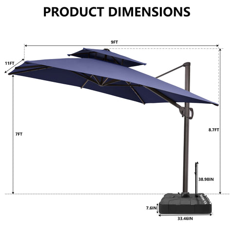 11 x 9 ft. Aluminum Double Top Cantilever Patio Umbrella with Base Options